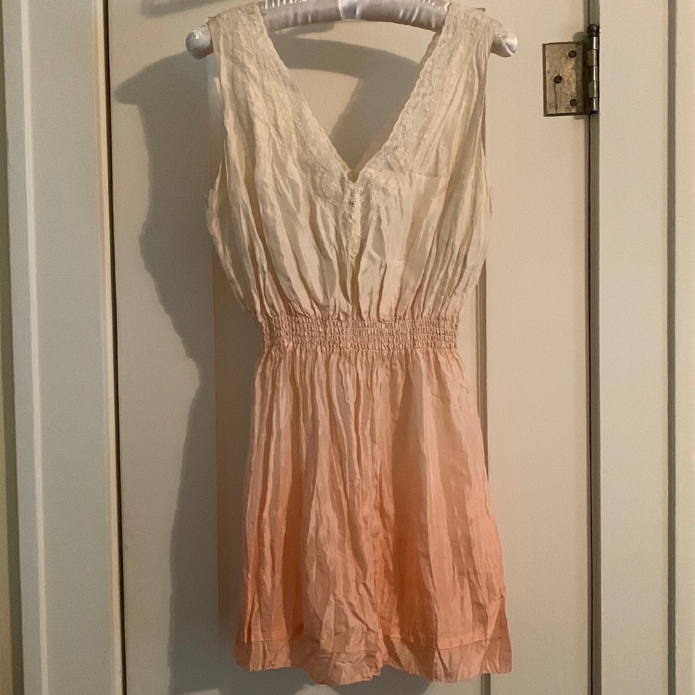 Karen Kane Silk Ombré Tunic, Lace Details, Stretch Waist, Mini Dress option, EC